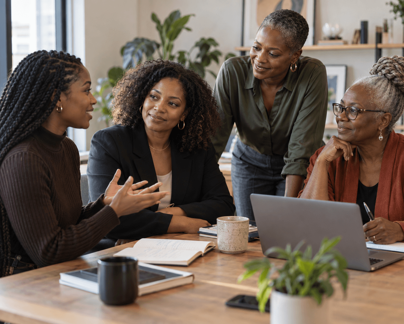 Séance de mentorat intergénérationnel entre femmes noires